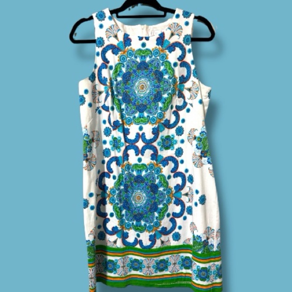 London Times women’s plus size 14 sleeveless shift dress geometric pattern new